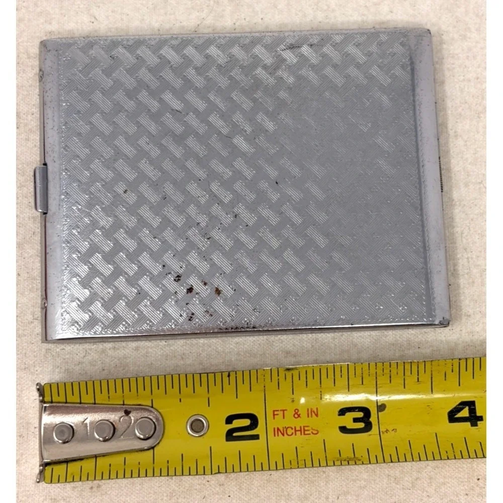 Vintage Silver Tone Cigarette Case Metal Card Holder Art Deco Style Wallet 3x4
